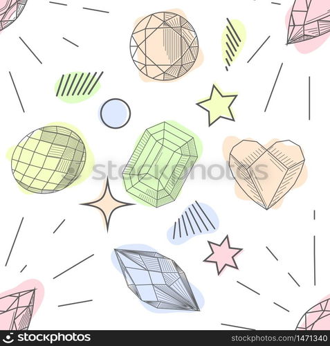 Seamless pastel diamonds pattern. Background with colorful gemstones.