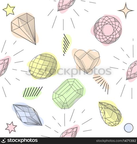 Seamless pastel diamonds pattern. Background with colorful gemstones.