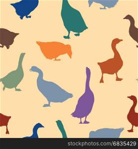 Seamless patern design with geese silhoueetes in colors