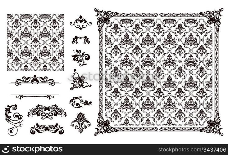 Seamless pattern and design elements, vector