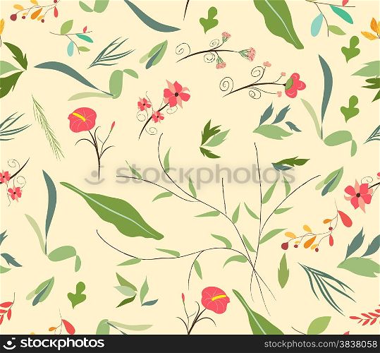 seamless pattern autumn leaves and flower
