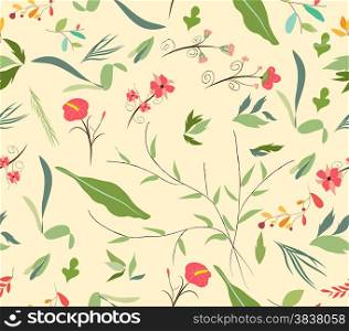 seamless pattern autumn leaves and flower