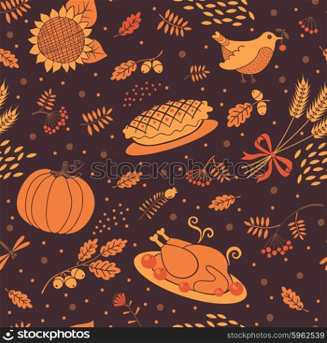 Seamless pattern autumn season. Beautiful background for Thanksgiving. Vector illustration.