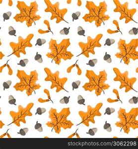 seamless pattern Autumn with pumpkins, leaves and acorn. Beautiful background for Thanksgiving Day, wallpaper, children textile.. Seamless vector pattern with autumn leaves and acorns. Beautiful background for Thanksgiving Day, wallpaper, children textile