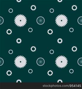 Seamless pattern background cogs gears cogwheels. White gears on dark green background. Design concept vector illustration.