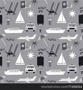 seamless pattern background of summer travel in gray colors. background of summer travel