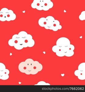 Seamless Pattern Background with Cute Little Child Cloud and Hearts. Vector Illustration EPS10. Seamless Pattern Background with Cute Little Child Cloud and Hearts. Vector Illustration