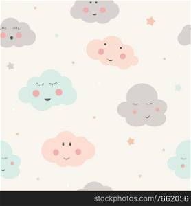 Seamless Pattern Background with Cute Little Child Cloud. Vector Illustration EPS10. Seamless Pattern Background with Cute Little Child Cloud. Vector Illustration