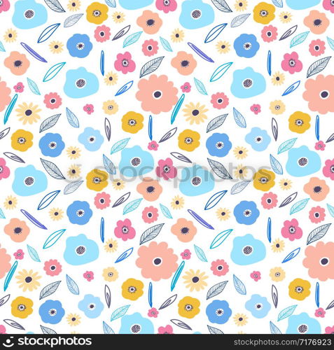 Seamless pattern background with flowers and leaves. Vector illustration for fabric and gift wrap design.