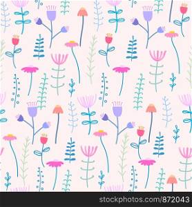 Seamless pattern background with flowers and leaves. Vector illustration for fabric and gift wrap design.