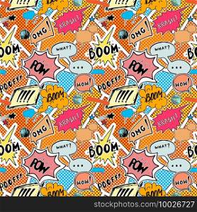 Seamless pattern background with handdrawn comic book speech bubbles, vector illustration.. Seamless pattern background with handdrawn comic book speech bubbles, vector illustration