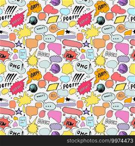 Seamless pattern background with handdrawn comic book speech bubbles, vector illustration.. Seamless pattern background with handdrawn comic book speech bubbles, vector illustration