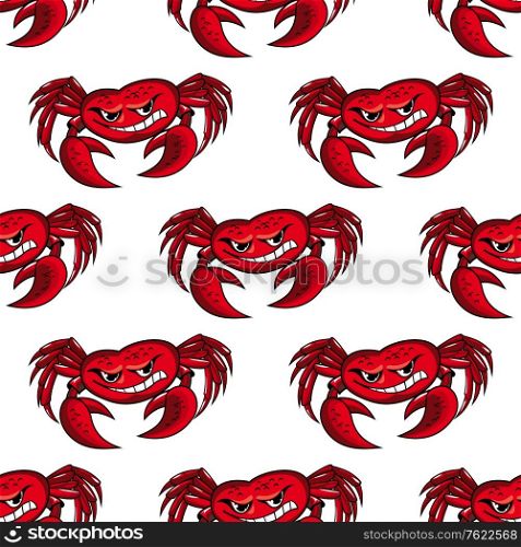 Seamless pattern background with red crabs baring their teeth