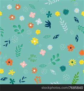 Seamless Pattern Background with Simple Flower and Leaves Design Elements. Vector Illustration. Seamless Pattern Background with Simple Flower and Leaves Design Elements. Vector Illustration EPS10
