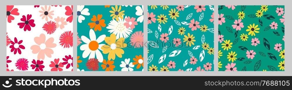 Seamless Pattern Background with Simple Flower Design Elements set. Vector Illustration. EPS10. Seamless Pattern Background with Simple Flower Design Elements set. Vector Illustration
