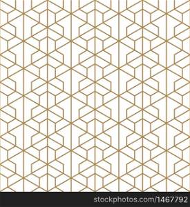 Seamless pattern based on Japanese geometric Kumiko ornament .Silhouette with average thickness lines.Suitable for laser cutting and design.. Seamless pattern based on Japanese ornament Kumiko.Golden color.