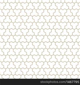 Seamless pattern based on Japanese geometric Kumiko ornament .Silhouette with average thickness lines.Suitable for laser cutting and design.Golden color lines.. Seamless pattern based on Japanese ornament Kumiko.Golden color.