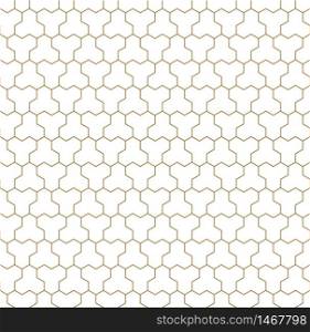 Seamless pattern based on Japanese geometric Kumiko ornament .Silhouette with average thickness lines.Suitable for laser cutting and design.ROUNDED corners.. Seamless pattern based on Japanese ornament Kumiko.Golden color.