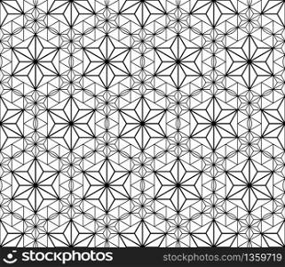 Seamless pattern based on Japanese geometric ornament.Black and white silhouette.Compound ornament.Average and thick lines.Hexagon grid.. Seamless pattern based on Japanese geometric ornament .Black and white.