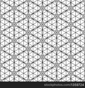 Seamless pattern based on Japanese geometric ornament.Black and white silhouette.Compound ornament.Average thickness lines.Hexagon grid.. Seamless pattern based on Japanese geometric ornament .Black and white.