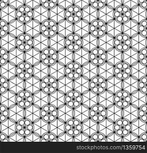 Seamless pattern based on Japanese geometric ornament.Black and white silhouette.Compound ornament.Average thickness lines.Hexagon grid.. Seamless pattern based on Japanese geometric ornament .Black and white.
