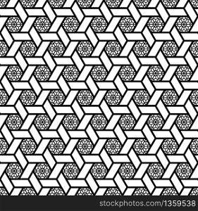 Seamless pattern based on Japanese geometric ornament.Black and white silhouette.Compound ornament.Hexagon grid.. Seamless pattern based on Japanese geometric ornament .Black and white.