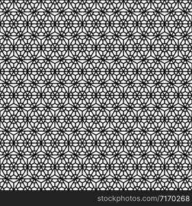 Seamless pattern based on Japanese geometric ornament.Black and white silhouette.Compound ornament.Hexagon grid.. Seamless pattern based on Japanese geometric ornament .Black and white.