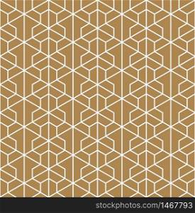 Seamless pattern based on Japanese geometric ornament Kumiko.Gold background color.White pattern layer.. Seamless pattern based on Japanese ornament Kumiko