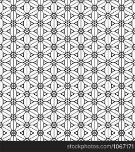 Seamless pattern based on Japanese ornament Kumiko.Black and white.Average and thin lines.. Seamless pattern based on Japanese ornament Kumiko