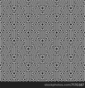 Seamless pattern based on Japanese ornament Kumiko.Black and white.Repeating contour lines.. Seamless pattern based on Japanese ornament Kumiko