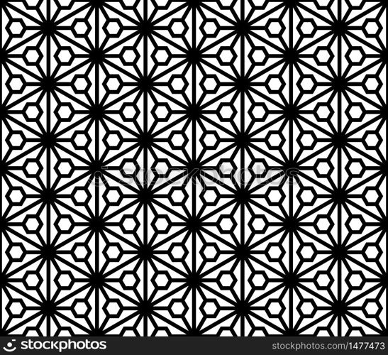 Seamless pattern based on japanese ornament Kumiko black and white silhouette. Seamless pattern based on japanese ornament Kumiko