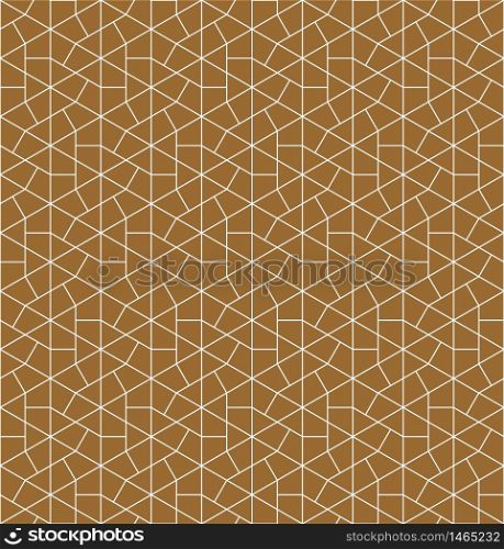 Seamless pattern based on Japanese ornament Kumiko.Gold background color.White pattern layer.Fine line variant.. Seamless pattern based on Japanese ornament Kumiko