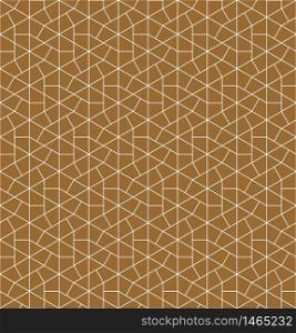 Seamless pattern based on Japanese ornament Kumiko.Gold background color.White pattern layer.Fine line variant.. Seamless pattern based on Japanese ornament Kumiko