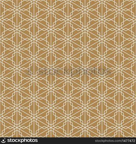 Seamless pattern based on Japanese ornament Kumiko.Gold background color.White pattern layer.Fine lines.. Seamless pattern based on Japanese ornament Kumiko