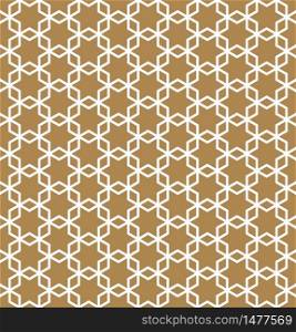 Seamless pattern based on Japanese ornament Kumiko.Gold background color.White pattern layer.Thick lines.. Seamless pattern based on Japanese ornament Kumiko