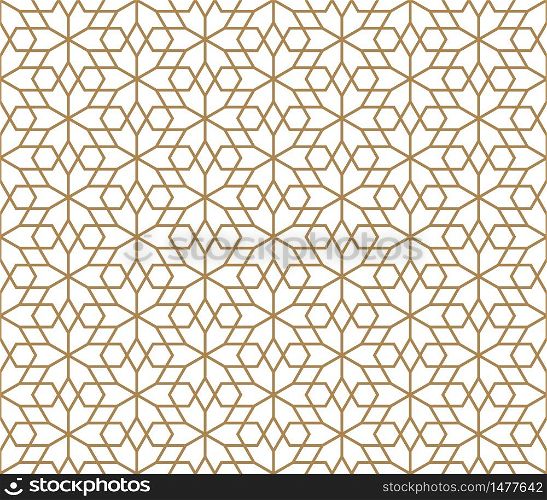 Seamless pattern based on Japanese ornament Kumiko.Golden color.. Seamless pattern based on Japanese ornament Kumiko