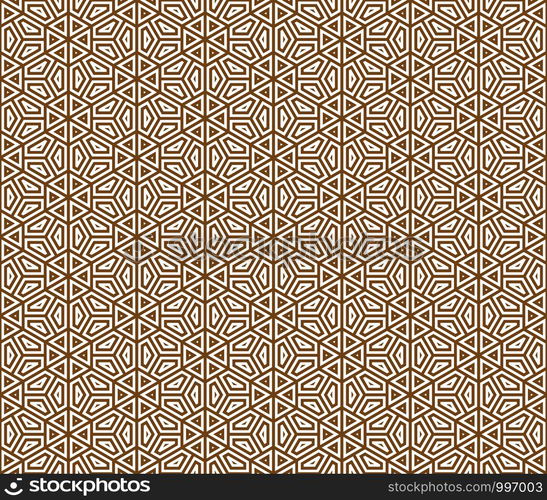 Seamless pattern based on Japanese ornament Kumiko.Golden color.. Seamless pattern based on Japanese ornament Kumiko