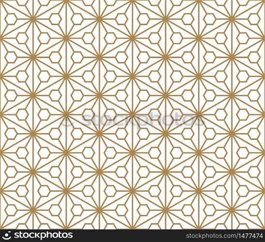 Seamless pattern based on Japanese ornament Kumiko.Golden color.Average lines.. Seamless pattern based on Japanese ornament Kumiko