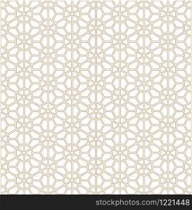 Seamless pattern based on Japanese ornament Kumiko.Golden color.Contoured lines.. Seamless geometric pattern based on Japanese ornament Kumiko.