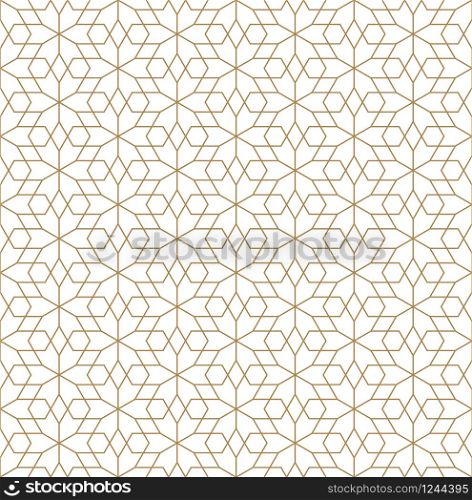 Seamless pattern based on Japanese ornament Kumiko.Golden color fine lines.Hexagon grid.. Seamless pattern based on Japanese ornament Kumiko