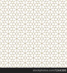 Seamless pattern based on Japanese ornament Kumiko.Golden color fine lines.Hexagon grid.. Seamless pattern based on Japanese ornament Kumiko