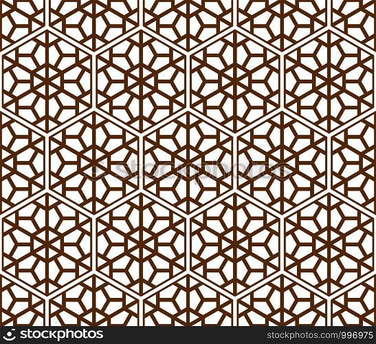 Seamless pattern based on Japanese ornament Kumiko.Golden color.Hexagon grid.. Seamless pattern based on Japanese ornament Kumiko