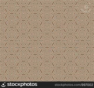 Seamless pattern based on Japanese ornament Kumiko.Golden color.Repeating contour lines.