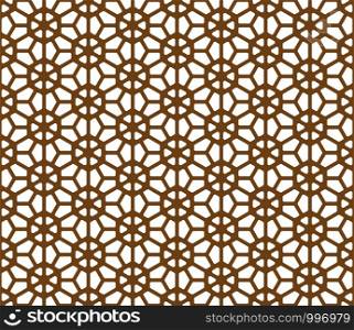 Seamless pattern based on Japanese ornament Kumiko.Golden color.Rounded corners.Thick lines.. Seamless pattern based on Japanese ornament Kumiko
