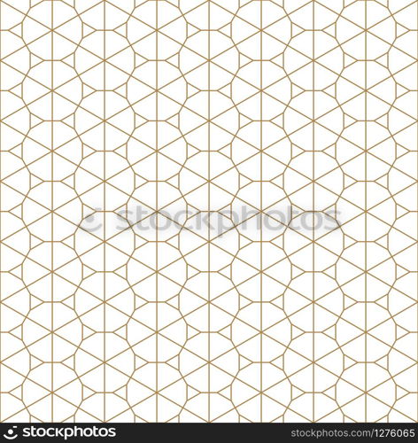 Seamless pattern based on Japanese ornament Kumiko.Golden color.Thin lines.. Seamless geometric pattern based on Japanese ornament Kumiko