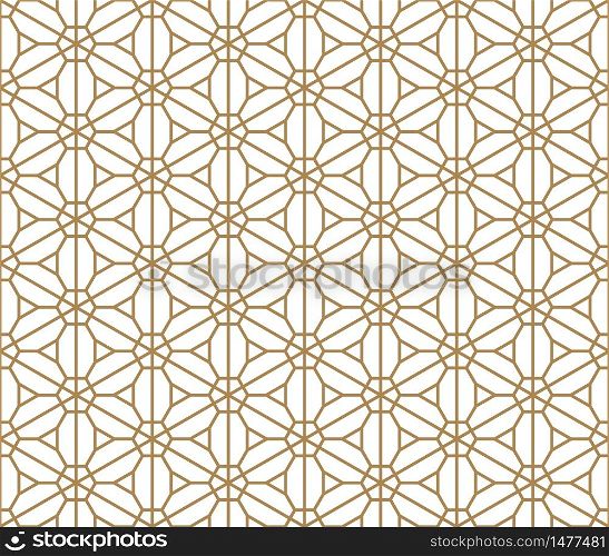 Seamless pattern based on Japanese ornament Kumiko.Golden color.Thin lines.. Seamless pattern based on Japanese ornament Kumiko