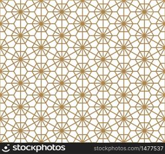 Seamless pattern based on Japanese ornament Kumiko.Golden color.Thin lines.. Seamless pattern based on Japanese ornament Kumiko