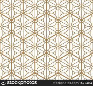 Seamless pattern based on Japanese ornament Kumiko.Hexagon grid.Golden color.. Seamless pattern based on Japanese ornament Kumiko