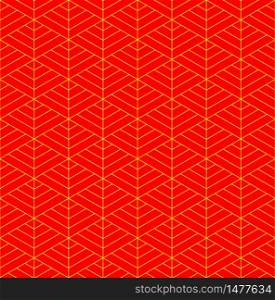 Seamless pattern based on Japanese ornament Kumiko.Red background color.Gold pattern layer.Fine lines.. Seamless pattern based on Japanese ornament Kumiko