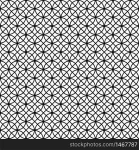 Seamless pattern based on Kumiko ornament .Black and white silhouette circular lines and diagonal grid.Suitable for laser cutting and design.. Seamless pattern based on Japanese ornament Kumiko.Black and white.